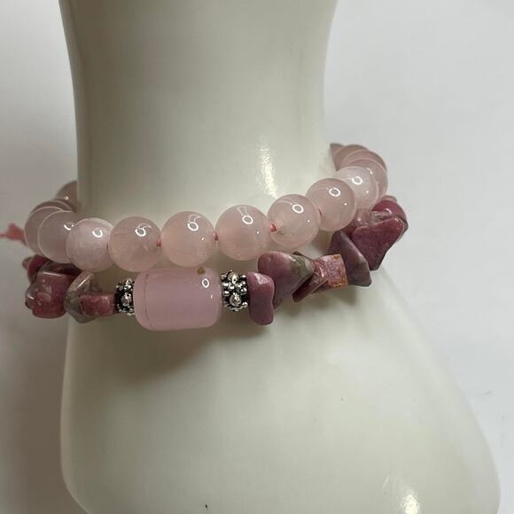 Stretch bracelets in blue and mauve pink rock chips beads beaded boho trendy - Picture 6 of 10